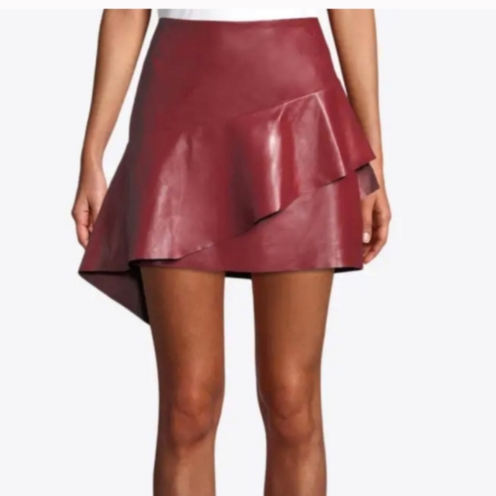 Joie Red Leather Asymmetrical Skirt NWOT